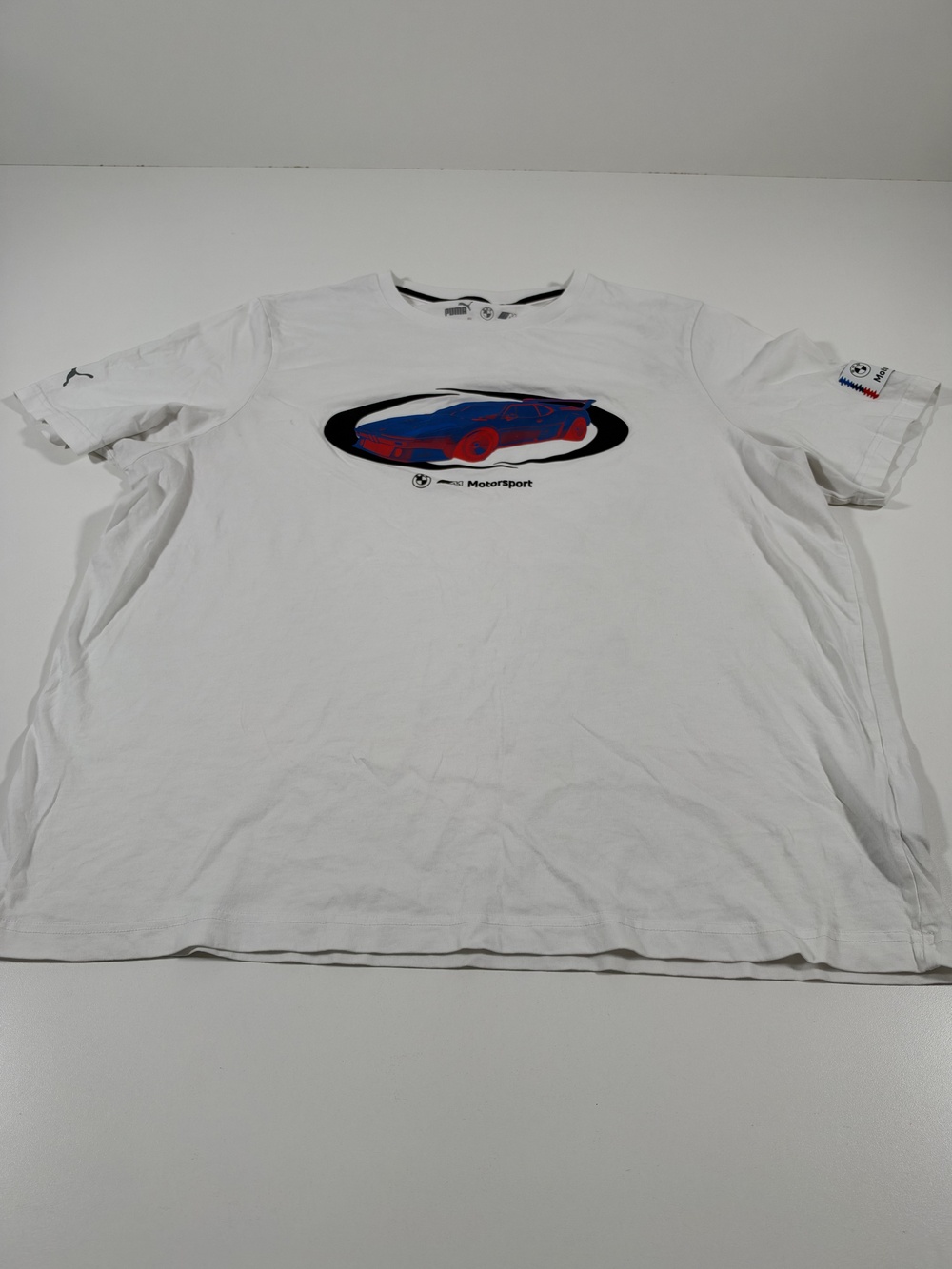 Puma BMW M Motorsport Shirt Mens 2XL White Car Graphic Tee Tagless Racing